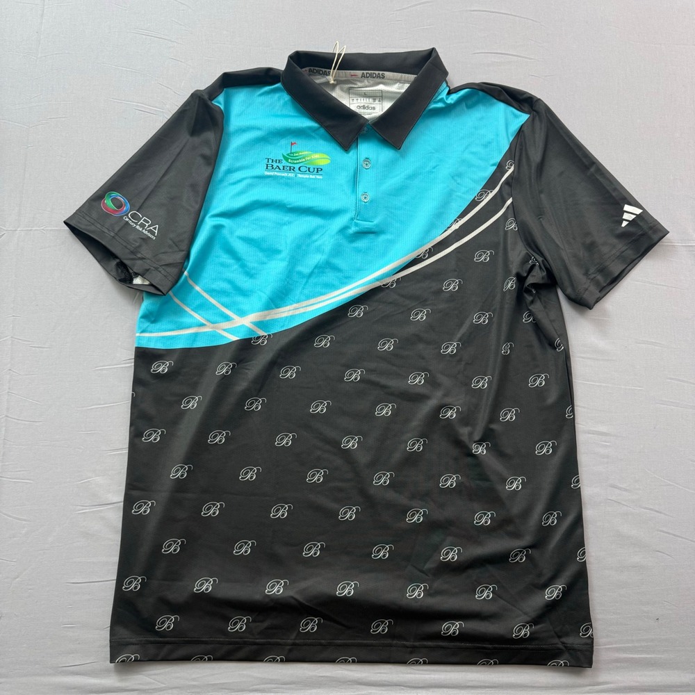 Adidas Mens The Baer Cup Golf Polo Shirt Teal Black Monogram Large NEW